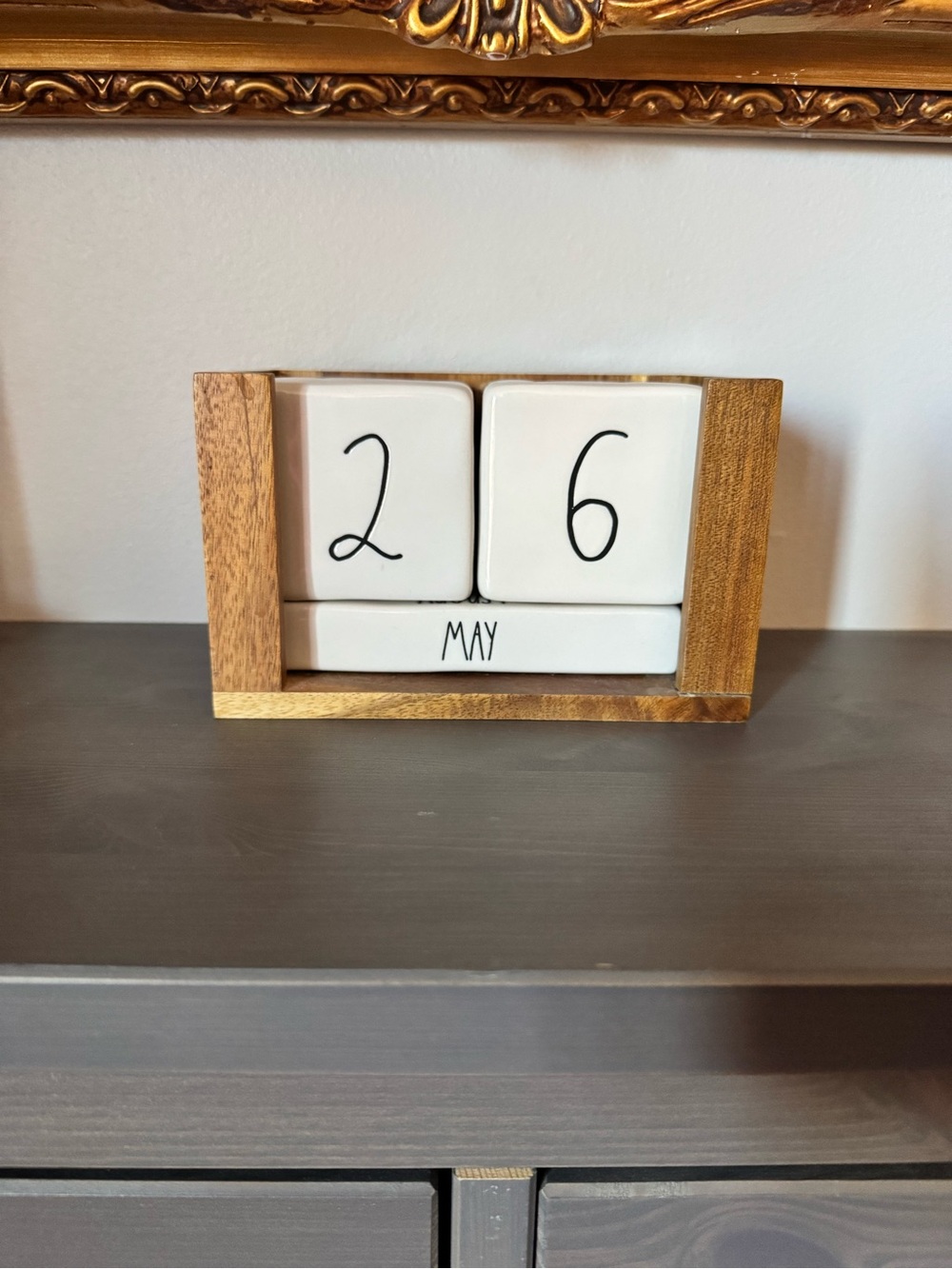 Rae Dunn White Pottery Block Perpetual Calendar with Wood Frame